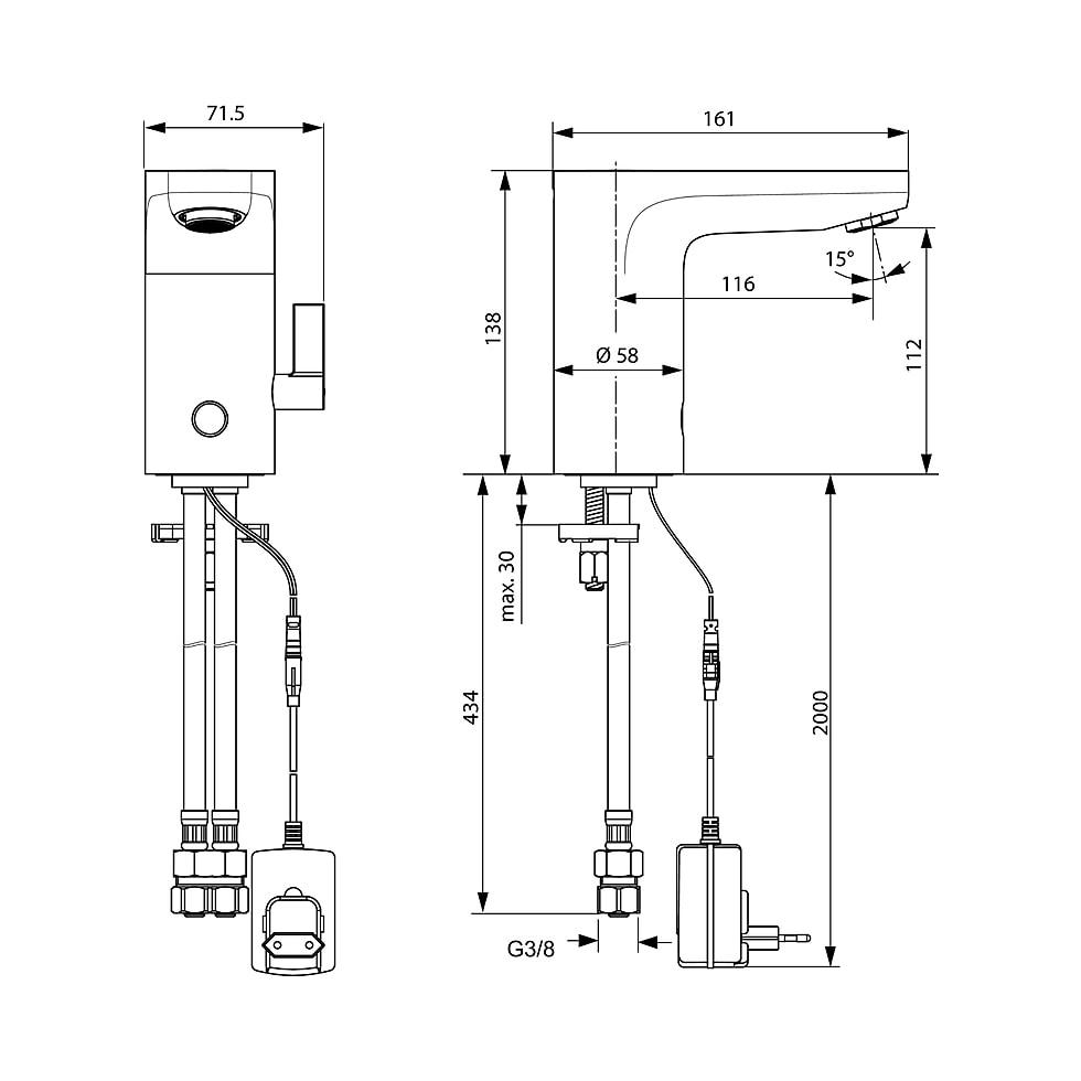 Ideal Standard Sensor-Waschtisch-Armatur Ceraplus, mit Misch., Netzbetrieben, Ausld.116mm, Chrom A6146AA von Ideal Standard