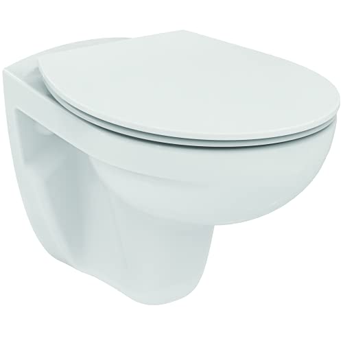 Ideal Standard TIRSO Hänge-WC-Set, weiß, ohne Flansch, WC-Sitz mit Soft-Schließ-Komfort für sanftes und leises Schließen, robust und leicht zu reinigen, R034301 von Ideal Standard