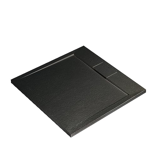 Ideal Standard - Ultra Flat S i.life, quadratische Duschwanne, 70 x 70 cm, aus Kunstharz, Ablaufgarnitur mit verdecktem Ablauf, mattes Finish in Steinoptik, Schwarz von Ideal Standard