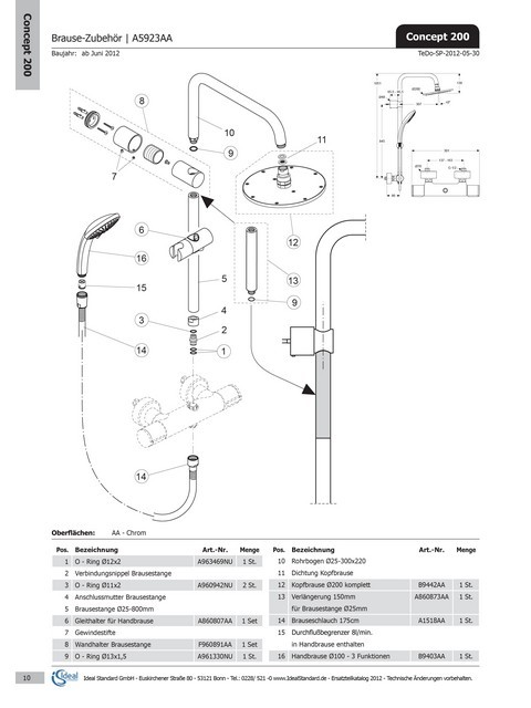 Ideal Standard Wandbefestigung für Brausestange, F960891AA A5686AA F960891AA von Ideal Standard