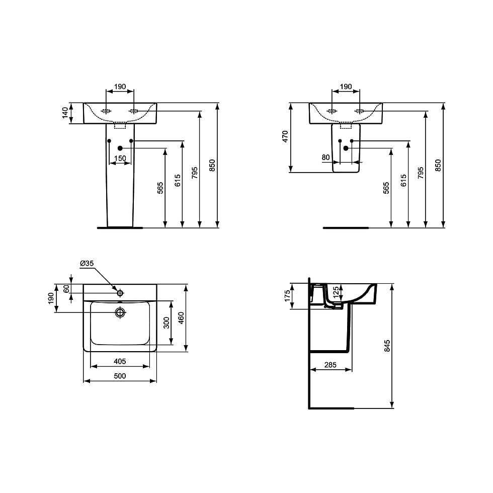 Ideal Standard Waschtisch Connect Cube, 1 Hahnloch mit Überlauf 500x460x175mm, Weiß E713801 von Ideal Standard