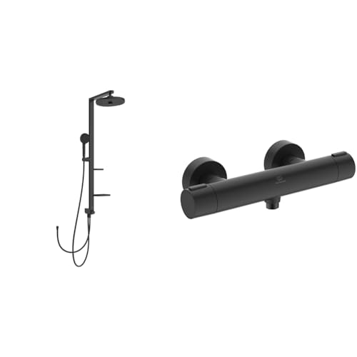 Set aus Ideal Standard BD585XG Alu+ Duschsystem mit 2 Ablagen, 2-Funktionshandbrause, 2-Funktionskopfbrause und Brauseschlauch 175cm, Schwarz + BD582XG Alu+ Brausethermostat für Dusche, Aufputz Set aus Ideal Standard BD585XG Alu+ Duschsystem mit 2 Ablagen, 2-Funktionshandbrause, 2-Funktionskopfbrause und Brauseschlauch 175cm, Schwarz + BD582XG Alu+ Brausethermostat für Dusche, Aufputz von Ideal Standard