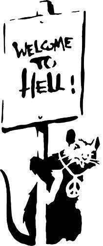 Ideal Stencils Banksy Ratte Graffiti Schablone - Willkommen to Hell Ratte/Wiederverwendbar Wohndeko & Kunst Handwerk Malerei Schablone - halb geschliffen Durchsichtig Schablone, L/ 22X54CM von Ideal Stencils