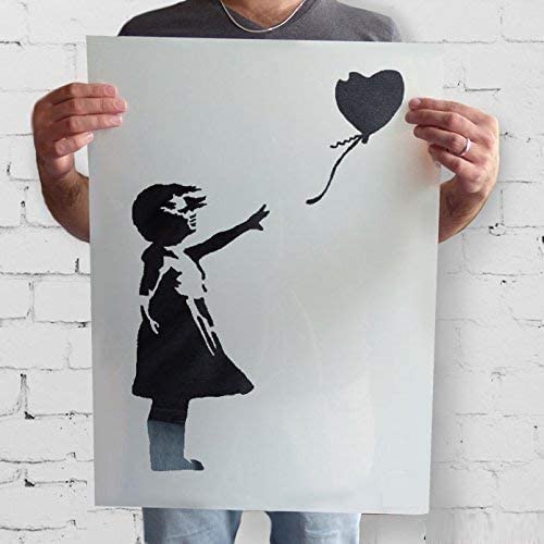 Banksy Ballon Mädchen Schablone wiederverwendbar startseite-wand-dekor Schablone Graffiti Banksy Stil Kunst Schablone Wandfarbe Stoffe & Möbel - halb transparent Schablone, L/ 37X54CM von Ideal Stencils