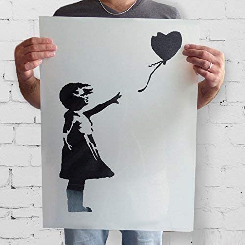 Banksy Ballon Mädchen Schablone wiederverwendbar startseite-wand-dekor Schablone Graffiti Banksy Stil Kunst Schablone Wandfarbe Stoffe & Möbel - halb transparent Schablone, S/ 17X25CM von Ideal Stencils