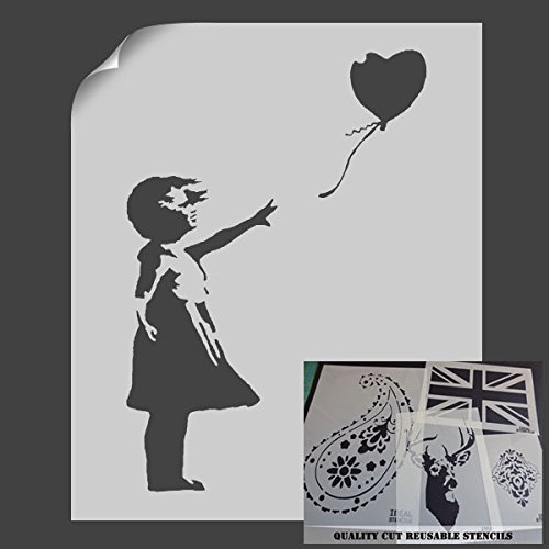 Schablone mit dem „Ballon-Mädchen“-Motiv von Banksy, Schablone zur Wanddekoration, plastik, XL/A1- (w)21.2 x (h)30.7 inches von Ideal Stencils