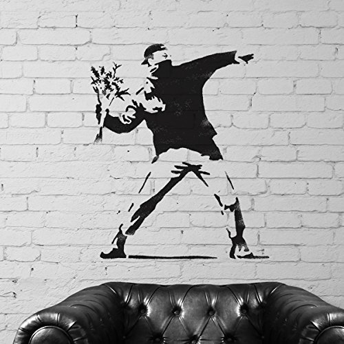 Banksy Blumen Werfer Replik Schablone | Wiederverwendbar & Kunst Handwerk Malerei Schablone - halb geschliffen Durchsichtig Schablone, M/ 26x30cm von Ideal Stencils