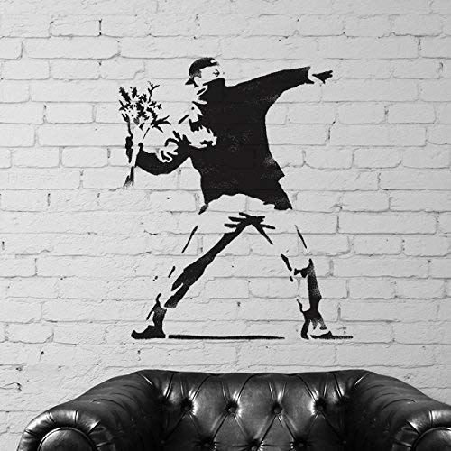 Ideal Stencils Banksy Blumen Werfer Replik Schablone | Wiederverwendbar & Kunst Handwerk Malerei Schablone - halb geschliffen Durchsichtig Schablone, XL/ 54x62 von Ideal Stencils