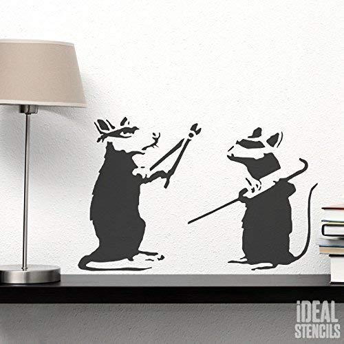 Banksy Einbruch Ratten Schablone Schablone wiederverwendbar startseite-wand-dekor Schablone Graffiti Banksy Stil Kunst Schablone Wandfarbe Stoffe & Möbel - halb transparent Schablone, S/ 16X25CM von Ideal Stencils