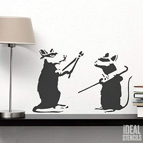 Banksy Einbruch Ratten Schablone Schablone wiederverwendbar startseite-wand-dekor Schablone Graffiti Banksy Stil Kunst Schablone Wandfarbe Stoffe & Möbel - halb transparent Schablone, XS/ 11X18CM von Ideal Stencils