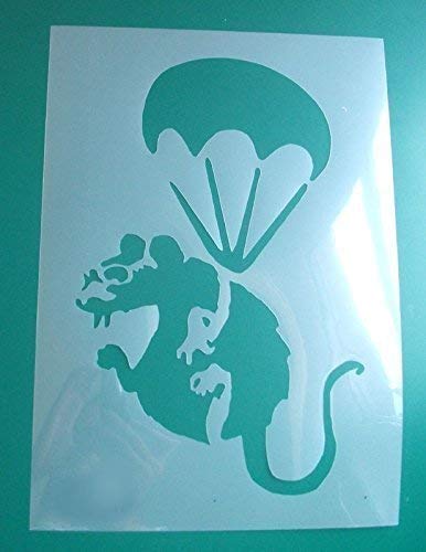 Ideal Stencils Banksy Ratte Graffiti Schablone - Fallschirm Ratte/Wiederverwendbar Wohndeko & Kunst Handwerk Malerei Schablone - semi-transparent Schablone, M/ 23X37CM von Ideal Stencils