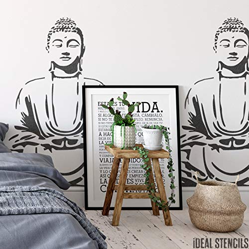 Buddha Meditieren Schablone | Art Decor & Basteln Schablone | Farbe Leinwand Kunst, Wände, Stoffe, Möbel | Verschiedene Größen Optionen | Wiederverwendbar Stencil By Ideal Stencils | - XXXL/ 120X120CM von Ideal Stencils