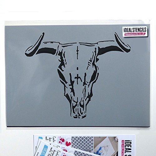 Bulle Stier Schädel Schablone Wandfarbe Stoff und Möbel, wiederverwendbar, Heim Dekoration, Kunst Handwerk Stempel - halb geschliffen Durchsichtig Schablone, L/HXW/37X42CM von Ideal Stencils