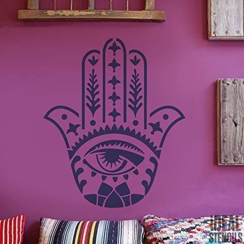 Hamsa (Chadidscha) Hand Schablone | Islamisch Symbol | Wiederverwendbar Wanddekoration, Kunst & Handwerk Schablone | Farbe Wände Stoffe & Möbel - halb geschliffen Durchsichtig Schablone, M/ 25X30CM von Ideal Stencils