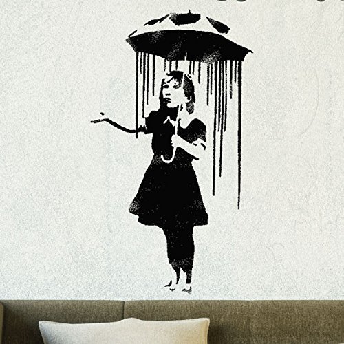 Banksy Schablone - Nola Regenschirm Regen Girl | Wiederverwendbar Wohndeko & Kunst Handwerk Malerei Schablone - semi-transparent Schablone, XXL/ 54X93CM von Ideal Stencils