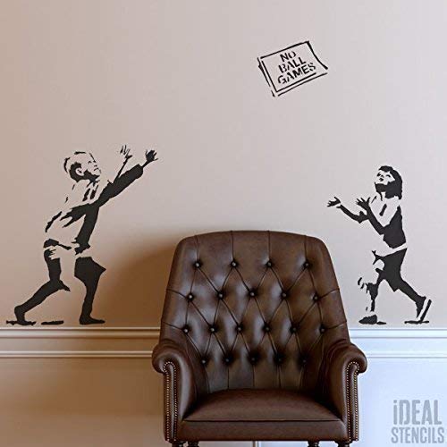 Ideal Stencils Banksy Schablone - No Ball Games | Wiederverwendbar Wohndeko & Kunst Handwerk Malerei Schablone - halb geschliffen Durchsichtig Schablone, M/ 37X54CM von Ideal Stencils