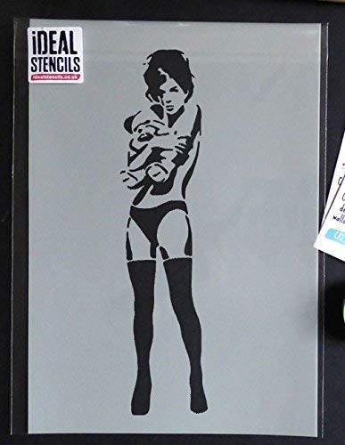 Ideal Stencils Banksy Schablone - Sexy Girl Knuddeln Teddy/Wiederverwendbar Wohndeko & Kunst Handwerk Malerei Schablone - halb geschliffen Durchsichtig Schablone, XXXL/ 29X120CM von Ideal Stencils