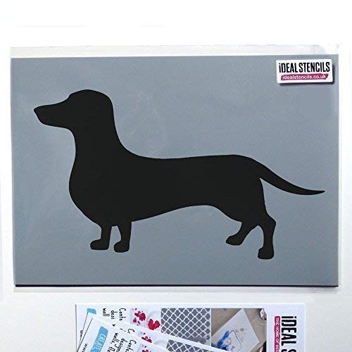 Ideal Stencils Dackel Hund Schablone Dekoration Jede Oberfläche Farbe Wände Stoff und Möbel | Wiederverwendbar Heim Dekoration Kunst Handwerk - halb geschliffen Durchsichtig Schablone, S/15X26CM von Ideal Stencils