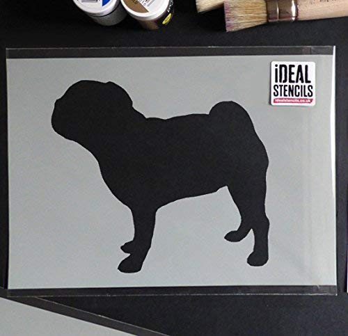 Mops Hund außenschablone. Hund Heim Dekoration & Basteln außenschablone. Farbe Wände Stoff & Möbel wiederverwendbar ideal Stencils LTD - halb geschliffen Durchsichtig Schablone, XS/11x11.5cm von Ideal Stencils