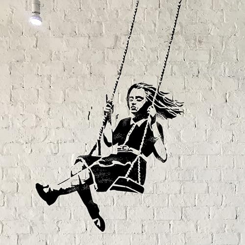 Wandschablone Banksy Mädchen auf Schaukel XL – Heimdekoration – für Innen- und Außenbereich von Ideal Stencils
