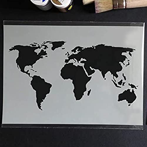 Weltkarte Wohndeko Schablone Wandfarbe, Stoffe & Möbel maßgeschneidert Dekoration Schablone - halb transparent Schablone, XL/ 41x78cm von Ideal Stencils