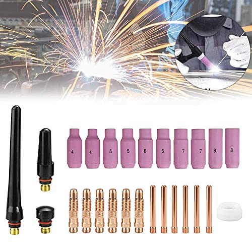 Wig Zubehör für WP26 WP17 Schweißbrenner Tig Schweißzubehör Torch Welding Accessories Set 26pcs, Spannhülsen + Gehäuse + Keramikdüsen + Schweißbrenner Kappe Gaslinse Schweißgerät Verschleißteile von Ideal Swan