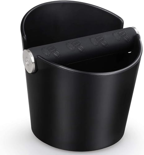 Abklopfbehälter für Siebträger Espresso Abklopfbehälter Kaffeesatz Abschlagbox Knock Box Stoßdämpfende Espresso Klopfbox Barista Stil mit Abnehmbarer Metall-Klopfstange und Rutschfester Basis Schwarz von Ideal Swan
