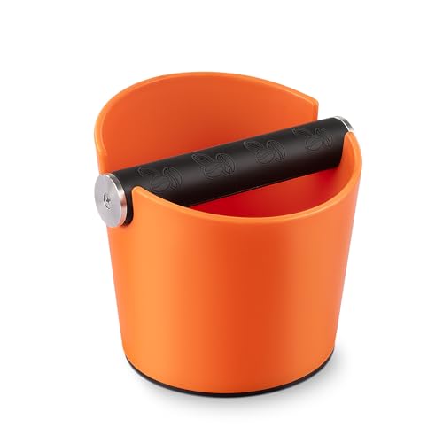 Abklopfbehälter für Siebträger Espresso Abklopfbehälter Kaffeesatz Abschlagbox Knock Box Stoßdämpfende Espresso Klopfbox Barista Stil mit Abnehmbarer Metall-Klopfstange und Rutschfester Basis Orange von Ideal Swan