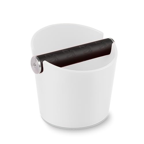 Abklopfbehälter für Siebträger Espresso Abklopfbehälter Kaffeesatz Abschlagbox Knock Box Stoßdämpfende Espresso Klopfbox Barista Stil mit Abnehmbarer Metall-Klopfstange und Rutschfester Basis Weiß von Ideal Swan