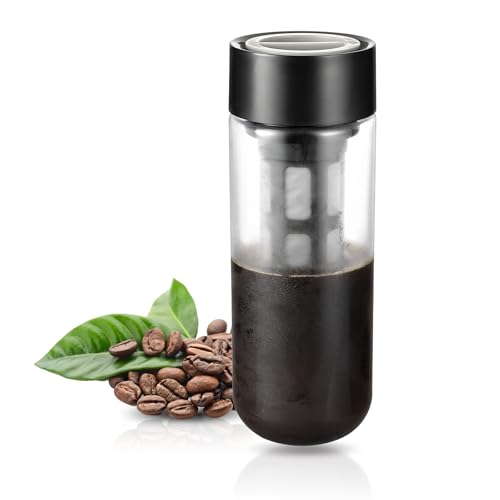 Ideal Swan Cold Brew Coffee Maker, 650ml Kaffeebereiter für Cold Brew, Tragbare Cold Brew Maker Mit Feinem Filter, Cold Brew Flasche für Kaffee und Tee, Kaffeemaschine Geeignet für Outdoor, Schwarz von Ideal Swan