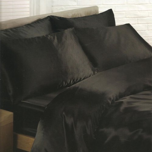 Deluxe Satin 4 teilge Schwarz Bettwäsche 135x200 + Bettlaken + 2 Kissenbezüge NEU Einzelbett von Ideal Textiles
