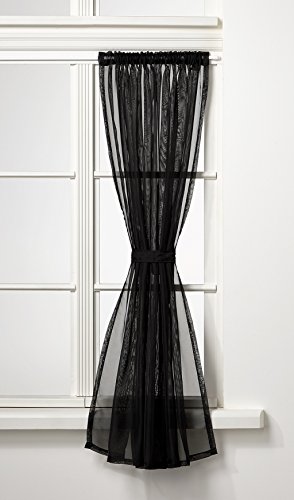 Einfarbiger Schleierstoffvorhang mit oberem Schlitz für Stange, 100 % Polyester, schwarz, 59" x 48" von Ideal Textiles
