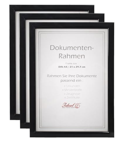 IDEAL TREND 2er 3er 5er 10er Pack Dokument Bilderrahmen 21x29,7 DIN A4 Urkunde Foto Rahmen: Farbe: 3er Pack Schwarz von IDEAL TREND