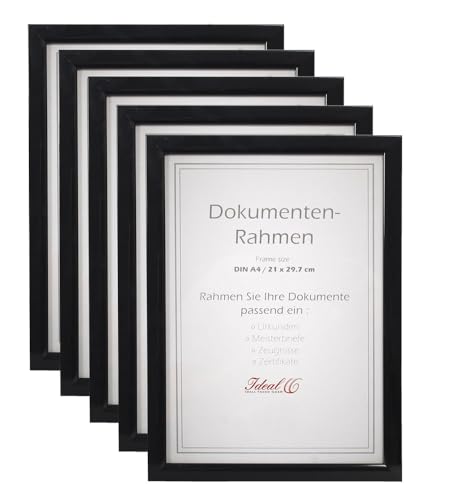 IDEAL TREND 2er 3er 5er 10er Pack Dokument Bilderrahmen 21x29,7 DIN A4 Urkunde Foto Rahmen: Farbe: 5er Pack Schwarz von IDEAL TREND