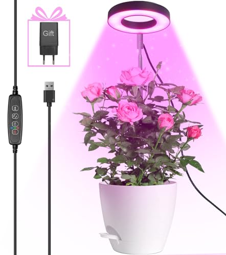 Idealife Pflanzenlampe LED,Vollspektrum Pflanzenlicht für Zimmerpflanzen,Höhenverstellbares LED-Pflanzenwachstumslampe mit Zeitschaltuhr 3/9/12 Std mit USB Adapter,3 Lichter Modi und 10 Helligkeit von Idealife