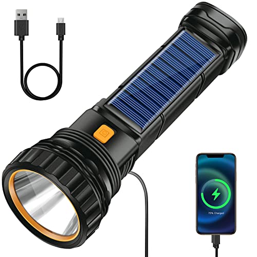 Solar LED Taschenlampe, USB Wiederaufladbar Solar Torch, LED Taschenlampe mit 3 Modi, LED Stroboskop Wasserdicht Taschenlampe, Taschenlampen Lampe Ideal Für Angeln, Notfall, Outdoor von Idealife