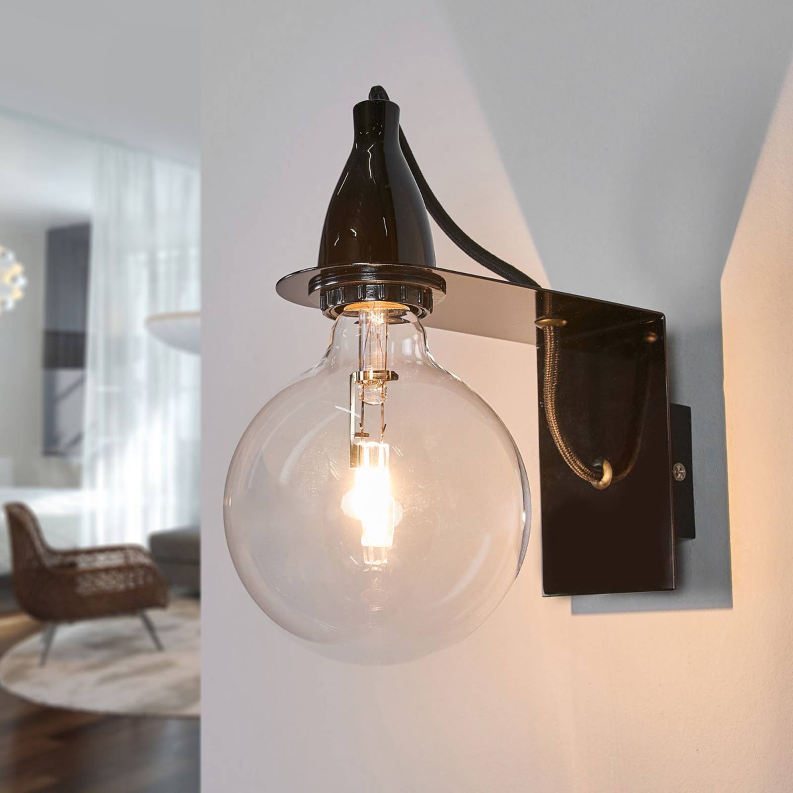 Schwarze Design-Wandlampe Minimal von Ideallux