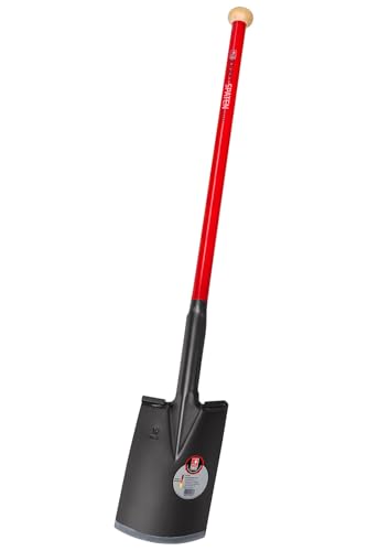 IDEAL-KRAFTSPATEN Plus | für härteste Erdarbeiten mit Hebelwirkung von über 2 t | extra Starkes Spatenblatt, scharf angeschliffen, mit Tritt, Stahlrohrstiel 92 cm mit Hartholzknauf von IDEAL