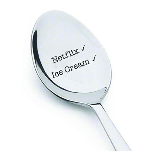 Netflix Eislöffel - Eislöffel für soziale Nationale Eiscreme Tag Party - Geschenk für Familie Geburtstag Party Netflix Liebhaber Party Supplies - Edelstahl Graviert Löffel Größe von 17,8 cm von Ideas From Boston