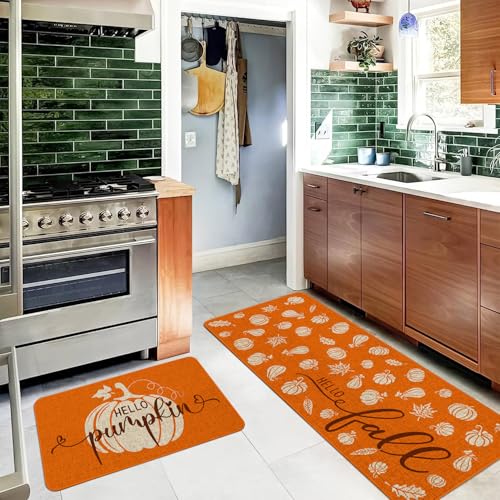 Ideasonna Hello Fall Kürbis-Küchenmatte, orangefarbener Herbst-Küchenteppich, 2er-Set, Herbst-Küchenmatten für Boden, Herbst-Küchendekoration, Heimdekorationen Ideasonna Hello Fall Kürbis-Küchenmatte, orangefarbener Herbst-Küchenteppich, 2er-Set, Herbst-Küchenmatten für Boden, Herbst-Küchendekoration, Heimdekorationen von Ideasonna