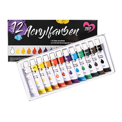 Ideen mit Herz Acrylfarben-Set mit 12 Tuben à 12 ml, 12 Farben, Studio-Qualität | perfekt geeignet für Künstler von Ideen mit Herz