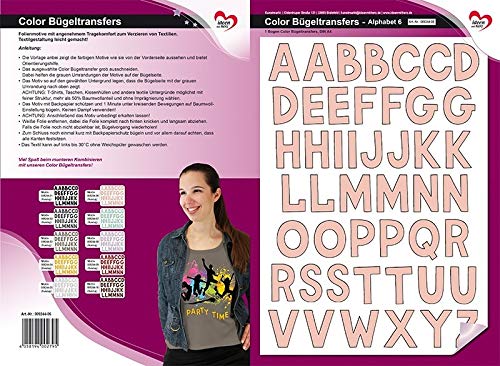 Ideen mit Herz Color Bügeltransfers, DIN A4, ABC, Alphabet | Buchstaben auf Transfer-Folien für Textilien wie T-Shirts | Transfer-Bilder schnell & einfach aufbügeln | DIY Textildesign (lachs) von Ideen mit Herz