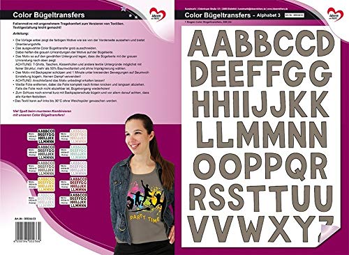 Ideen mit Herz Color Bügeltransfers, DIN A4, ABC, Alphabet | Buchstaben auf Transfer-Folien für Textilien wie T-Shirts | Transfer-Bilder schnell & einfach aufbügeln | DIY Textildesign (taupe) von Ideen mit Herz