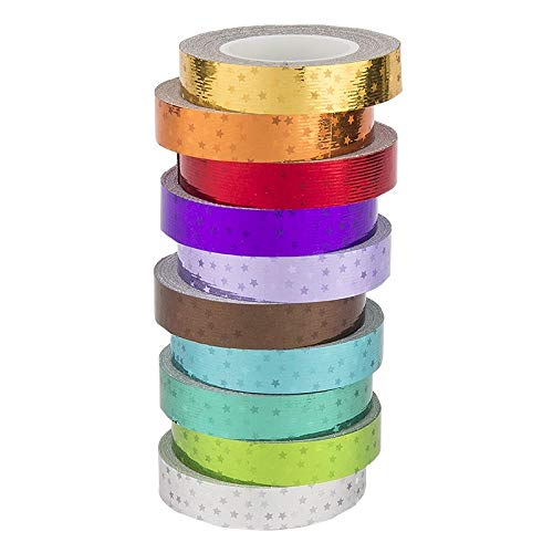 Ideen mit Herz Deko-Klebeband, metallic, 5 Meter je Rolle, 10 Rollen | Washi Tape | Masking Tape | Dekoband | Laseroptik, Hologramm, Holografie, 10 Farben (Laserstars, 10mm breit) von Ideen mit Herz