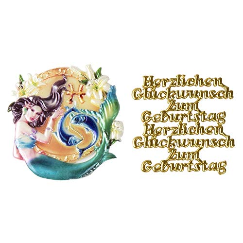 Ideen mit Herz 2 Wachsornamente | 8 x 8 cm | Sternzeichen & Herzlichen Glückwunsch | farbig, geprägt | Kerzenkunst | Kerzenverzierung | Horoskop | Geburtstag (Fische) von Ideen mit Herz