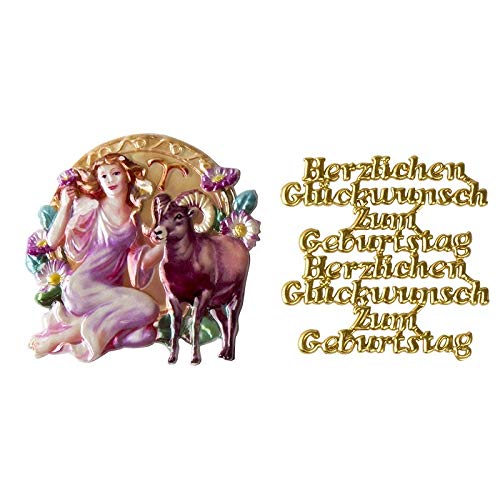 Ideen mit Herz 2 Wachsornamente | 8 x 8 cm | Sternzeichen & Herzlichen Glückwunsch | farbig, geprägt | Kerzenkunst | Kerzenverzierung | Horoskop | Geburtstag (Widder) von Ideen mit Herz