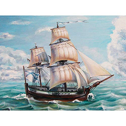 Ideen mit Herz 5D Diamond Painting | Diamant Painting Set | 30 x 40 cm | Motivleinwand | runde Steinchen | inkl. Zubehör | verschiedene Bilder zur Auswahl (Segelschiff) von Ideen mit Herz