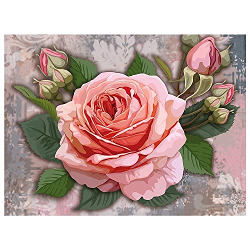 Ideen mit Herz 5D Diamond Painting | Diamant Painting Set | Motiv: 35 x 25 cm | Leinwand: 30 x 40 cm | runde Steinchen | inkl. Zubehör | Verschiedene Bilder zur Auswahl (Rose mit Knospen 2) von Ideen mit Herz