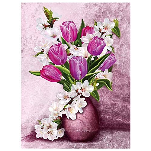 Ideen mit Herz 5D Diamond Painting | Diamant Painting Set | Motiv: 35 x 25 cm | Leinwand: 30 x 40 cm | runde Steinchen | inkl. Zubehör | Verschiedene Bilder zur Auswahl (Vase mit Tulpen) von Ideen mit Herz