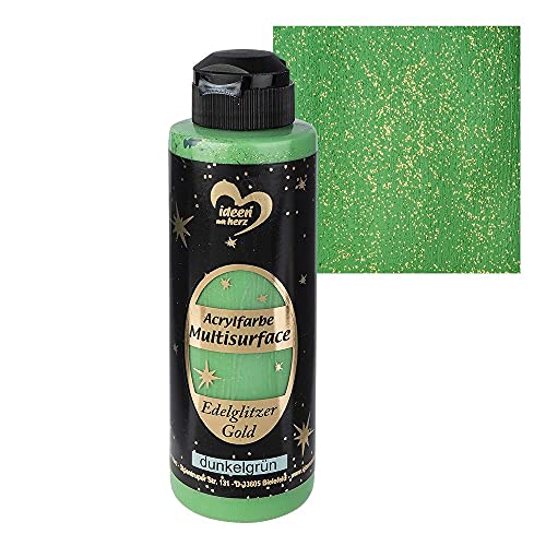 Ideen mit Herz Acrylfarbe Multisurface Edelglitzer | Universalfarbe auf Wasserbasis | mit edel schimmerndem Goldglitzer | 180 ml (dunkelgrün) von Ideen mit Herz
